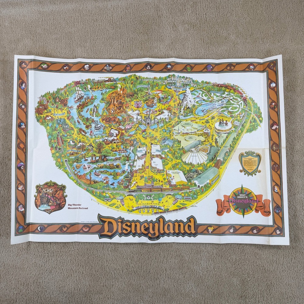 Vintage 1979 Disneyland Souvenir Wall Map Poster Big Thunder Mountain 44x30 RARE